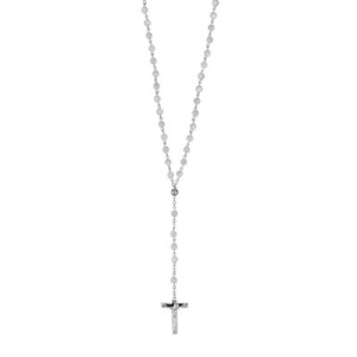 Chapelet en acier avec perles en nacre blanche - longueur 66cm