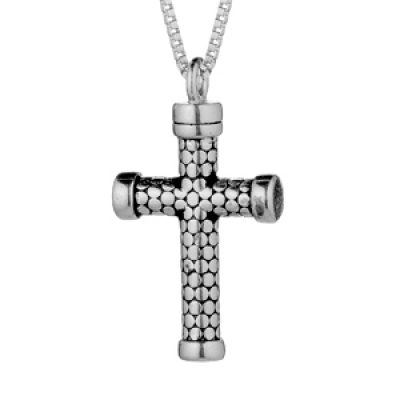 Collier en acier chaîne avec pendentif croix motif rond longueur 60cm