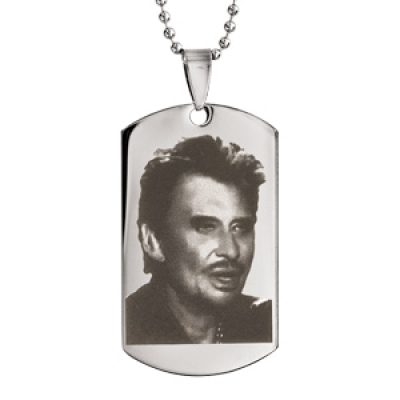 Collier chaine boule + pendentif plaque GI avec portrait Johnny