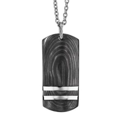 Collier en acier pendentif rectangulaire carbone 50+5cm