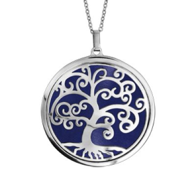 Collier en acier chaîne avec pendentif motif arbre de vie bleu nuit 45cm + 10cm
