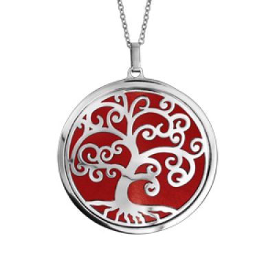 Collier en acier chaîne avec pendentif motif arbre de vie rouge 45cm + 10cm