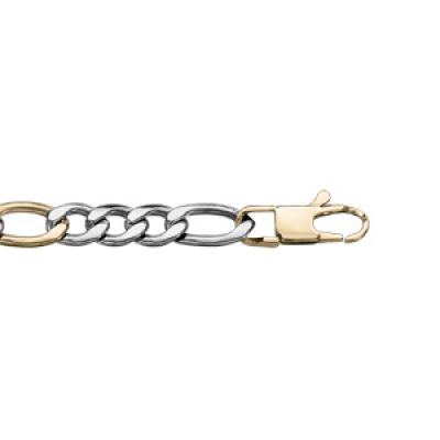 Bracelet en acier et PVD bicolore maille figaro 1+3 6mm longueur 21cm