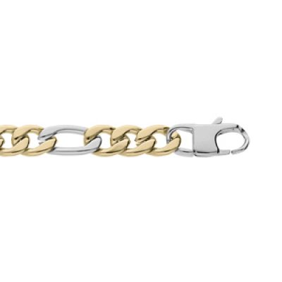 Bracelet en acier et PVD bicolore maille figaro 1+3 7mm longueur 21cm