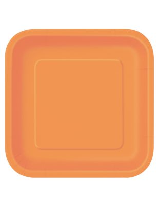 14 Assiettes carrées en carton oranges 22 cm