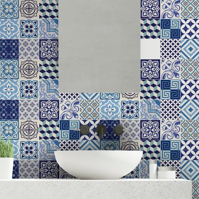 15 stickers carrelages azulejos vintage bleu d'Azure