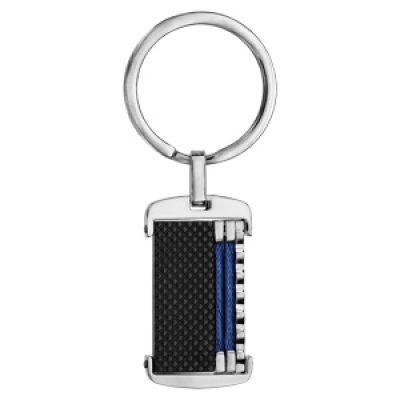 Porte clef en acier PVD noir avec câble bleu