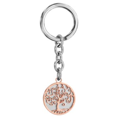 Porte-clef en acier avec arbre de vie en PVD rose
