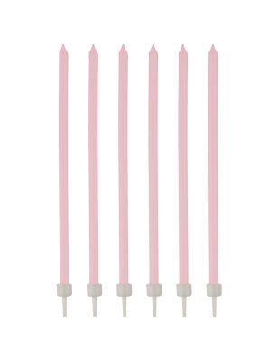 16 Bougies fines rose pâle avec bobèches 12 cm