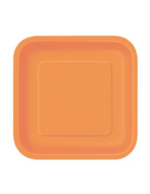 16 Petites assiettes carrées en carton oranges 18 cm