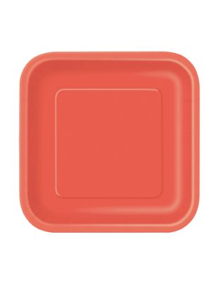 16 Petites assiettes carrées en carton rouge clair 18 cm