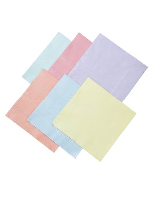 16 Serviettes en papier 6 couleurs pastels 33 x 33 cm