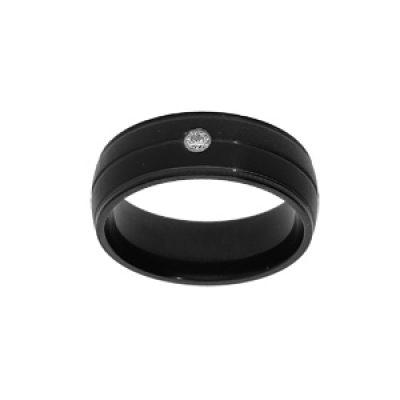 Bague en acier et PVD noir anneau large avec oxyde blanc