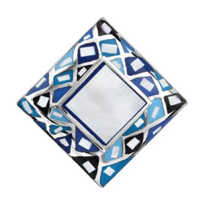 Bague Stella Mia en acier dessus carré avec motifs en dégradés de bleu et nacre blanche véritable