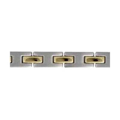 Bracelet en acier alternance de maillons gris en forme de H et barrettes en PVD jaune - longueur 21cm réglable