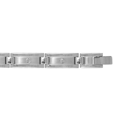 Bracelet en acier maillons satinés avec bande ornée de vis brillantes - longueur 21cm réglable