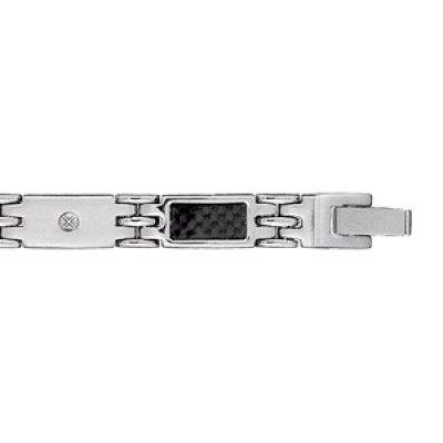 Bracelet en acier alternance de maillons ornés d'1 vis et de maillons avec carbone motif quadrillé - longueur 21cm réglable