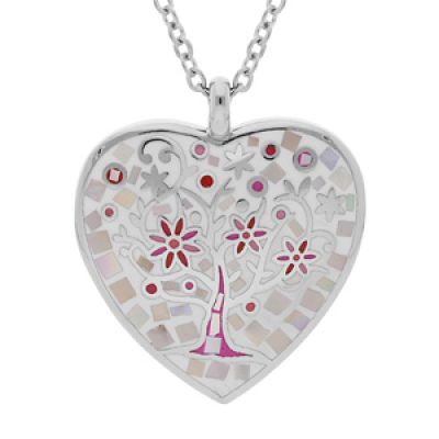 Collier Stella Mia en acier chaîne avec pendentif coeur motif arbre de vie avec nacre