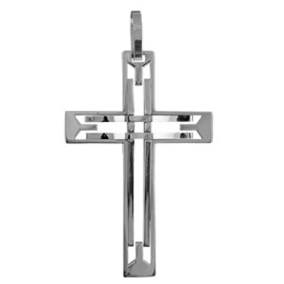 Pendentif en acier croix stylisée ajourée