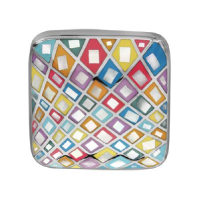 Pendentif Stella Mia en acier et nacre blanche véritable carré avec motifs géométriques et couleurs pastel