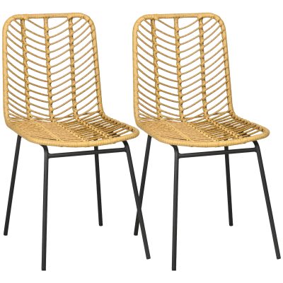 HOMCOM Chaise salle à manger lot de 2 design bohème en résine tressée et piètement métal 44 x 58 x 85 cm jaune   Aosom France