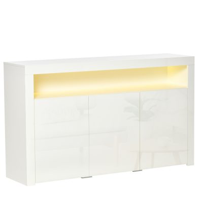 HOMCOM Buffet LED - meuble de rangement LED - 3 placards avec étagère et grande niche - panneaux particules MDF blanc laqué