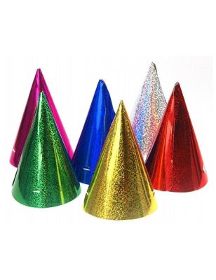 20 Chapeaux de fête colorés holographiques 16 x 10 cm