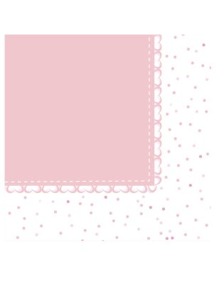 20 Serviettes en papier cœurs roses 33 x 33 cm