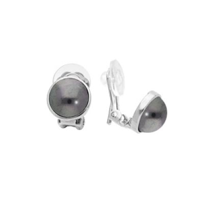 Boucles d'oreille en laiton placage palladium avec demi perle noire 10mm fermoir clip