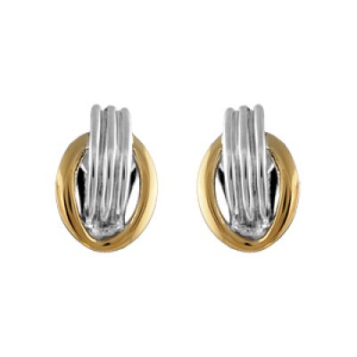 Boucles d'oreilles en plaqué or et palladium clip bicolore ovale et 3 brins fermoir clip pour oreilles non percées - petit modèle