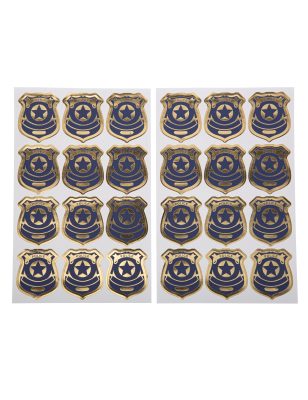 24 Stickers badge de police marine et or 4 cm