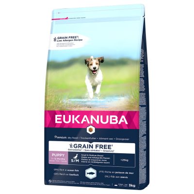 Eukanuba Grain Free Puppy Small / Medium Breed saumon - lot % : 2 x 3 kg