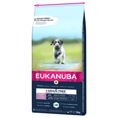 Lots économiques Eukanuba - Grain Free Puppy Large Breed saumon (2 x 12 kg)