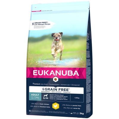 Eukanuba Grain Free Adult Small / Medium Breed poulet - lot % : 2 x 3 kg