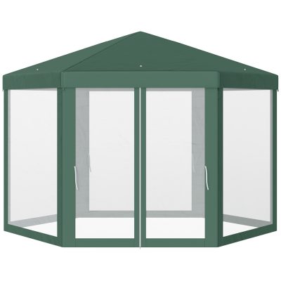Outsunny Tonnelle barnum tente de réception hexagonale 10 m² style cosy métal polyester imperméabilisé surface env. 10 m² vert blanc