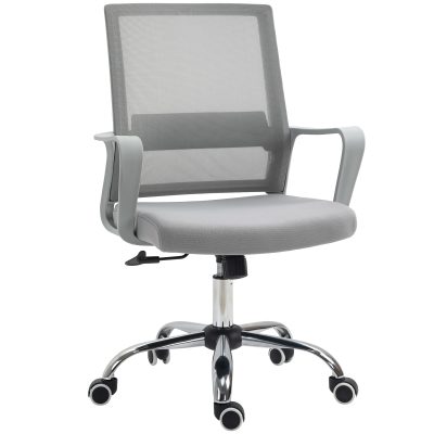 Vinsetto Fauteuil chaise de bureau ergonomique assise réglable en hauteur de 46 à 56 cm pivotante 360° revêtement maille gris   Aosom France