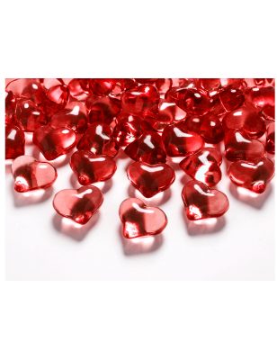 30 Confettis cœurs cristal rouges 2 cm