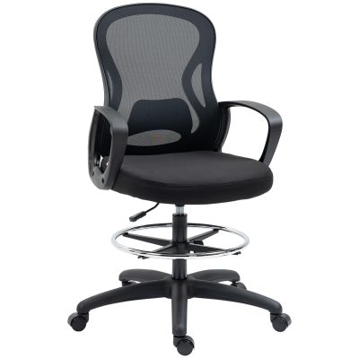 Vinsetto Chaise de bureau assise haute fauteuil de bureau en maille hauteur réglable pivotant avec repose-pied noir