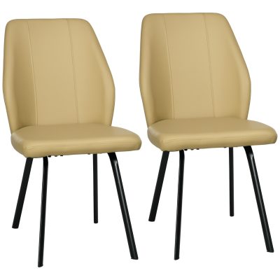 HOMCOM Lot de 2 chaises de salle à manger avec dossier assise en similicuir et piètement en acier 48 x 71 x 87 cm beige