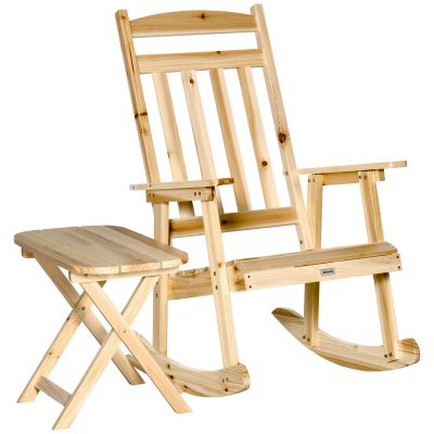 Outsunny Ensemble de jardin 2 pièces style cosy fauteuil à bascule + table basse pliable bois massif de sapin naturel-AOSOM.fr