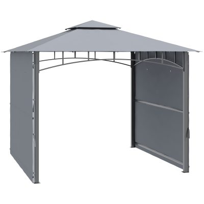 Outsunny Tonnelle pavillon de jardin 3x3m avec double toit pour ventilation auvents réglables structure en métal tissu polyester gris
