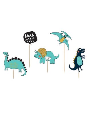 5 Cake toppers en carton dinosaures bleus 10