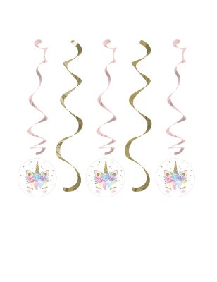 5 Suspensions en spirales licorne féerique 76 et 99 cm