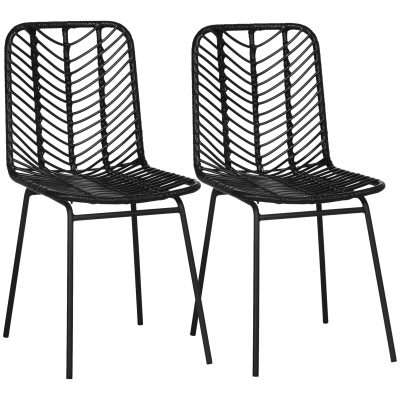 HOMCOM Chaise salle à manger lot de 2 design bohème en résine tressée et piètement métal 44 x 58 x 85 cm noir   Aosom France