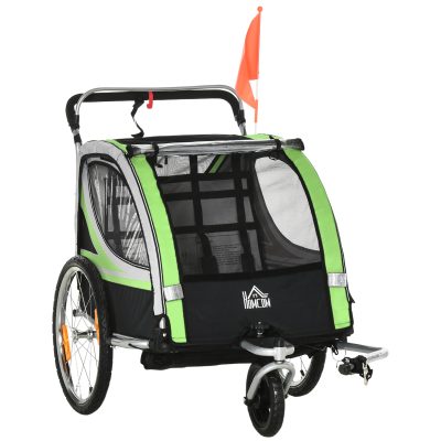 HOMCOM Remorque vélo pour enfant 2 en 1 convertible jogger poussette capacité 26