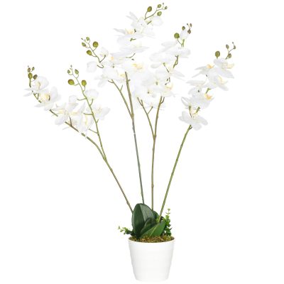 HOMCOM Plante artificielle fleurs artificielles orchidée avec 4 branches et 43 fleurs pot blanc hauteur 75 cm   Aosom France