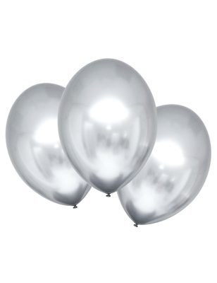6 Ballons en latex argentés satinés 28 cm