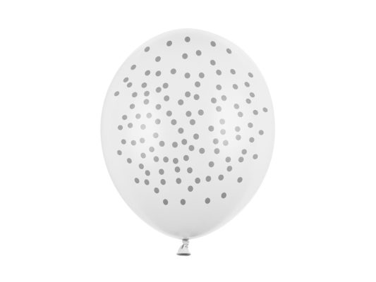 6 Ballons en latex blancs pois argentés 30 cm