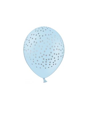 6 Ballons en latex bleu ciel pois argentés 30 cm