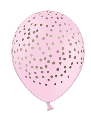6 Ballons en latex rose pâle pois dorés 30 cm